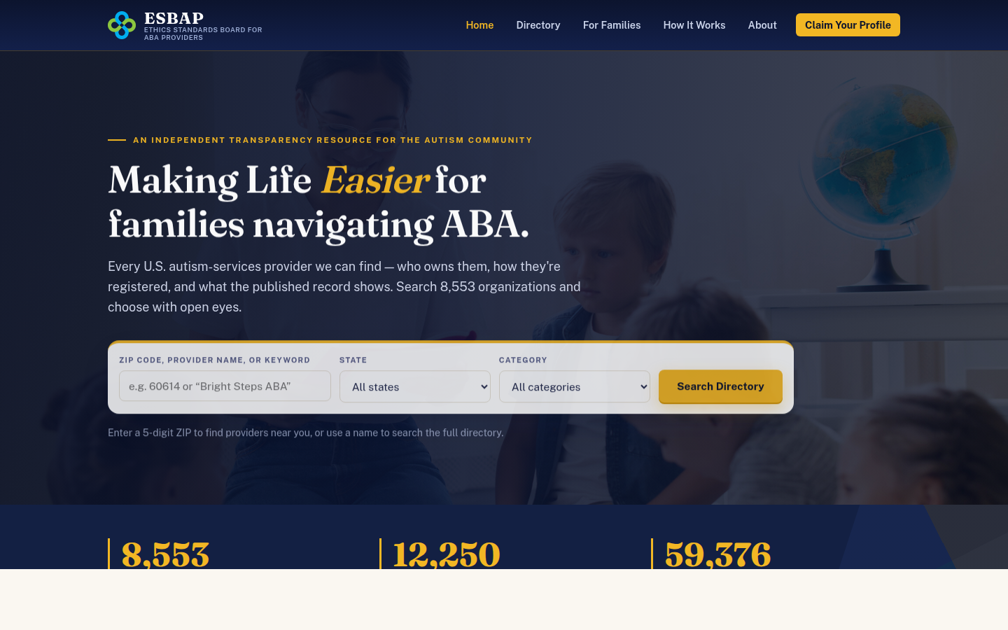 The ESBAP provider directory home page